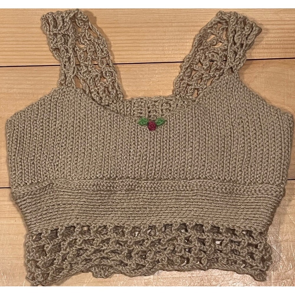 Handmade Knit Crochet Coquette Crop Top Rosette Cottagecore‎ Brallette Size XS
